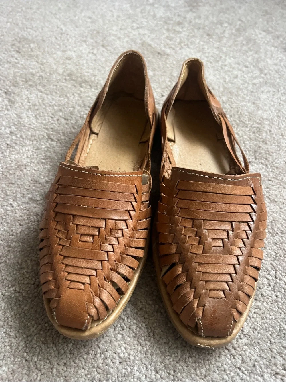 Brown Woven huaraches Leather Slip-On Shoes
